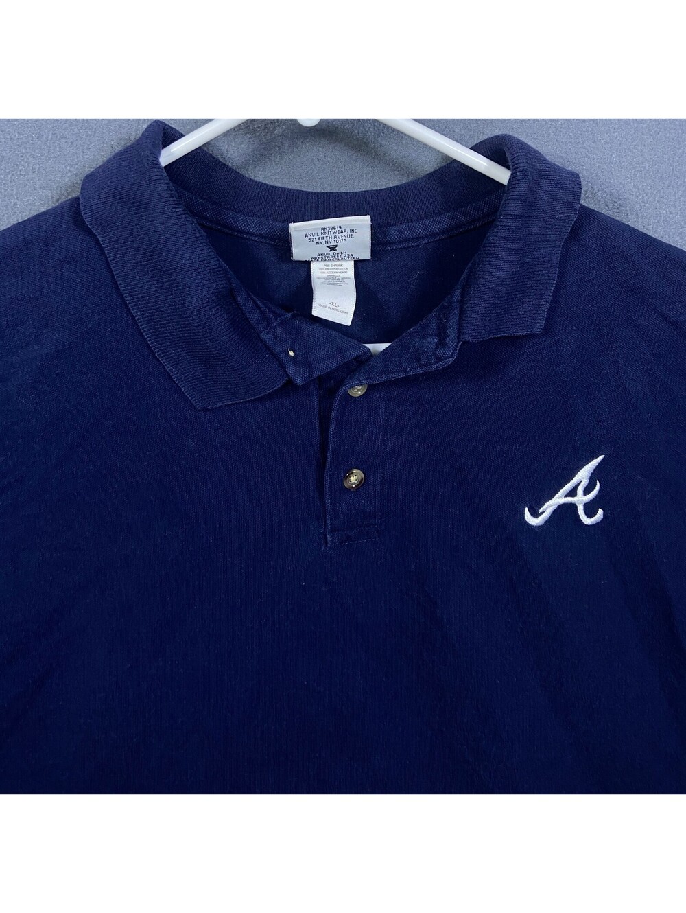 VTG Anvil Atlanta Braves Navy Polo Shirt Cotton MLB Preppy Baseball Game Mens XL